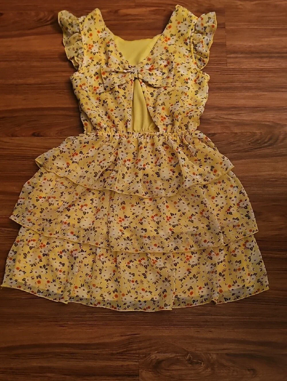 Lily Rose Yellow Floral Tiered Dress with Ruffles